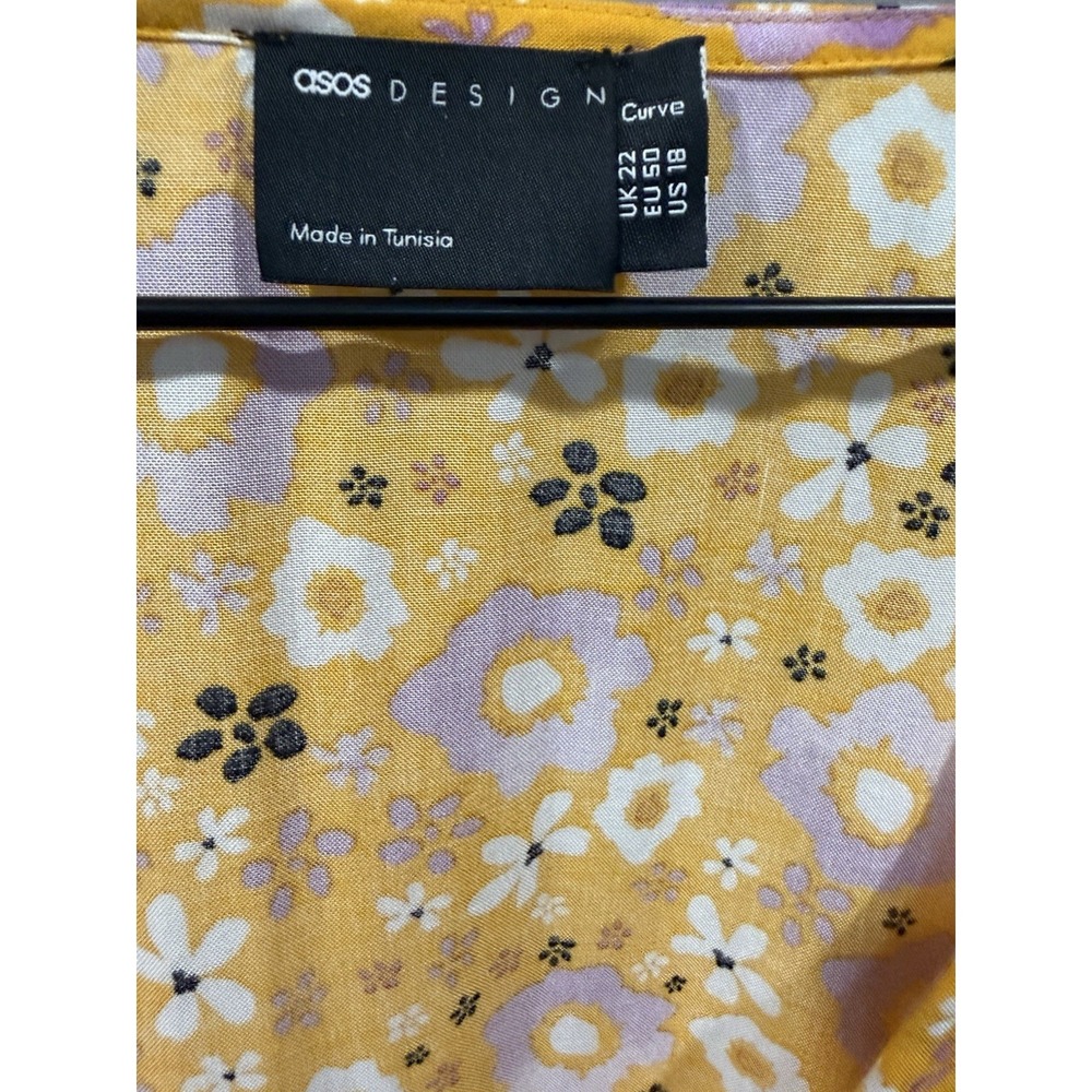 ASOS Design Curve Size U.S. 18 Long Sleeve Tie Front Shirred Cuff Floral Blouse - Picture 3 of 9